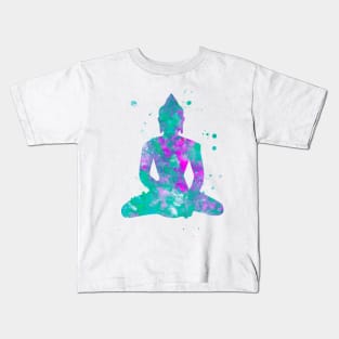 Buddha Watercolor Painting Aqua Fuchsia Kids T-Shirt